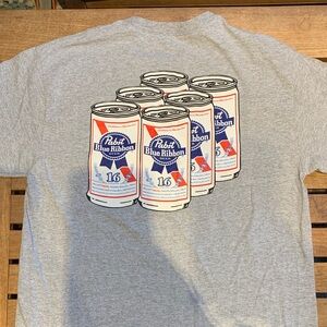 EUC Gray Short Sleeve T-Shirt Pabst Blue Ribbon Design Men’s Size Medium